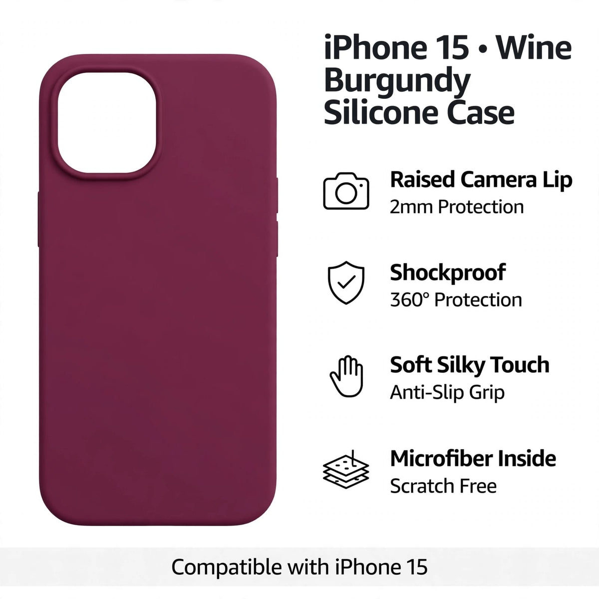 iPhone 15 Wine Burgundy Silicone Case